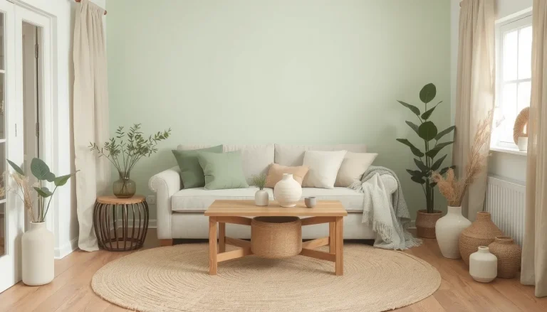 Salon vert sauge et beige : 25 idées déco, associations et conseils peinture